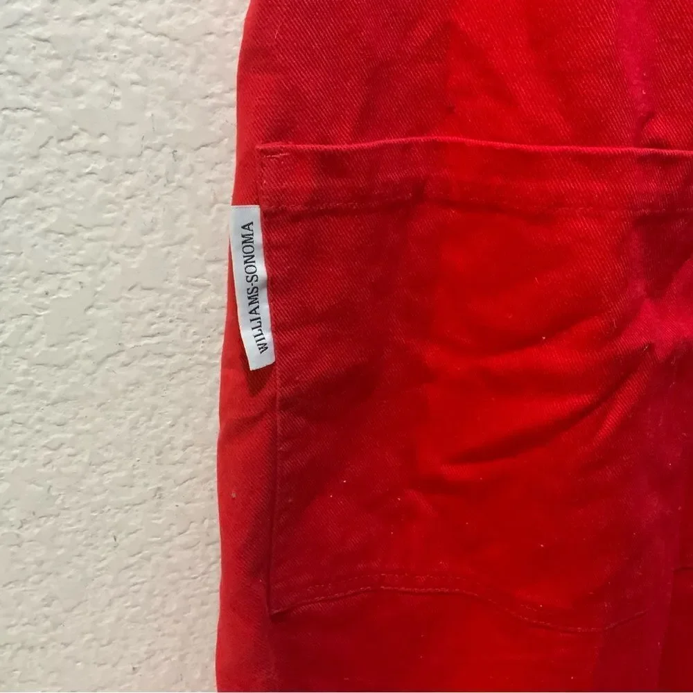 Williams Sonoma Apron Adult Red Cotton Canvas Two Pockets Adjustable Tie Classic